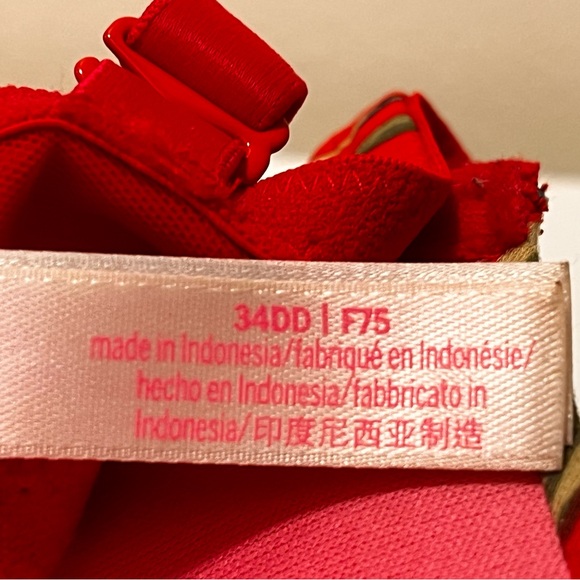 PINK by Victoria Secret Wear Everywhere Push Bra, 34DD, Red with bright Print - Picture 6 of 6